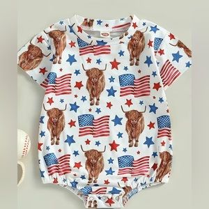 Baby Boy Onesie for 4th of July with Highland Cows